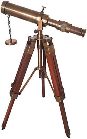 Antique Brass Finish Telescope with Wooden Tripod
