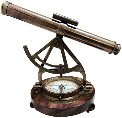Nautical Brass Alidade Telescope with Compass Base - Retirement Gift for Him
