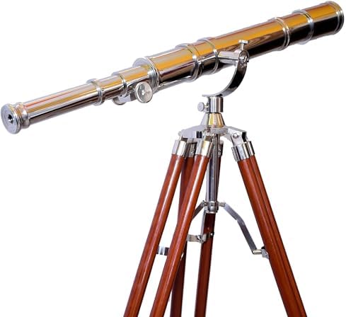 Decorative Telescope with Brass and Wood Tripod Stand
