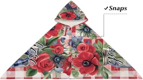 Personalized Kids Hooded Beach Towel 4th of July Floral Poppy