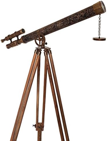 Antique Brass Double Barrel Telescope on Wooden Tripod