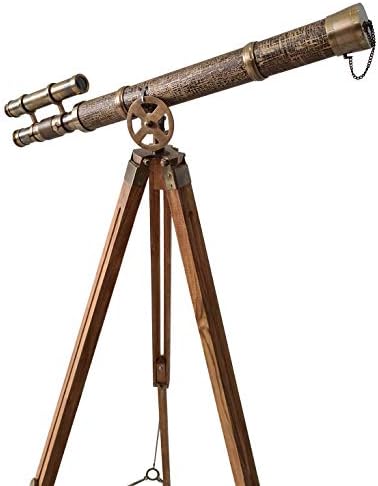 Double Barrel Nautical Brass Telescope with Wooden Tripod