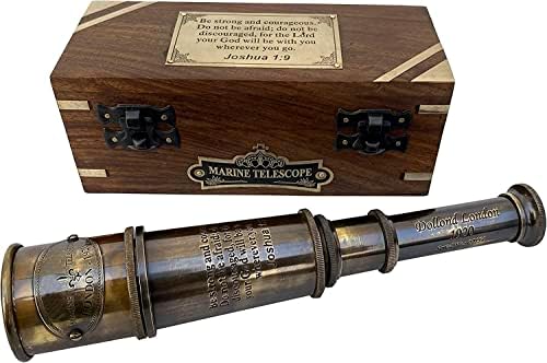 Be Strong and Courageous Engraved Telescope with Wooden Box