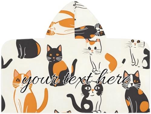 Boho Cats Personalized Kids Beach Towel with Custom Name