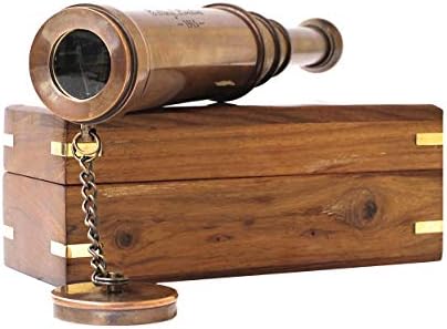 Nautical Vintage Copper Telescope with Wooden Box
