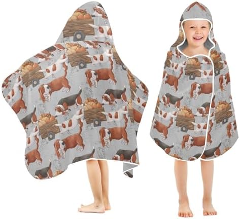 Susiyo Kids Hooded Bath Towel with Funny Basset Hound and Pumpkin Design