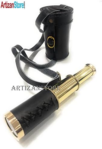 Brass Handheld Telescope with Black Leather Case 6 Inch