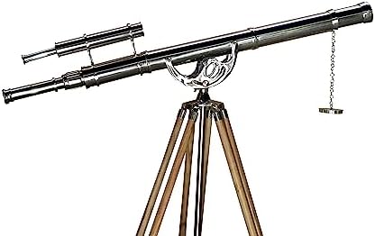 Nautical Style Telescope with Chrome Brass Double Barrel and Wooden Tripod