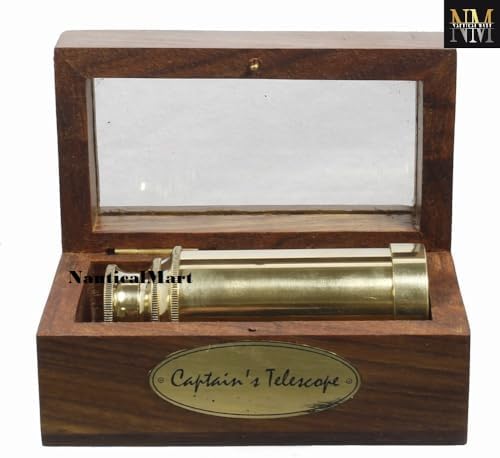Brass Spyglass Telescope with Wooden Box