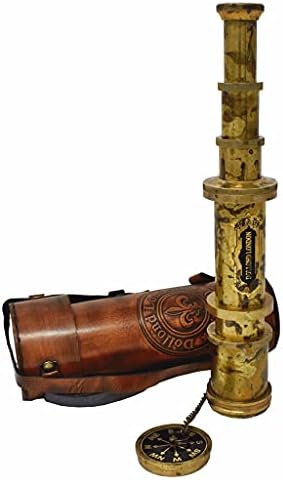 Antique Brass Pirate Telescope with Leather Case