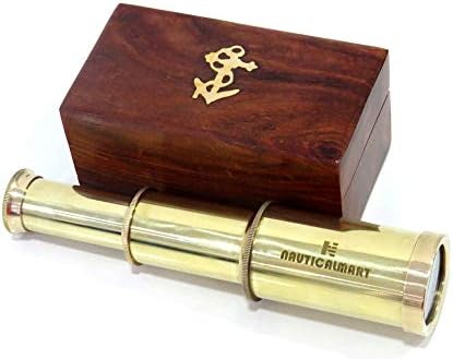 Brass Nautical Telescope 6 Inch Pirate Spyglass with Rosewood Box