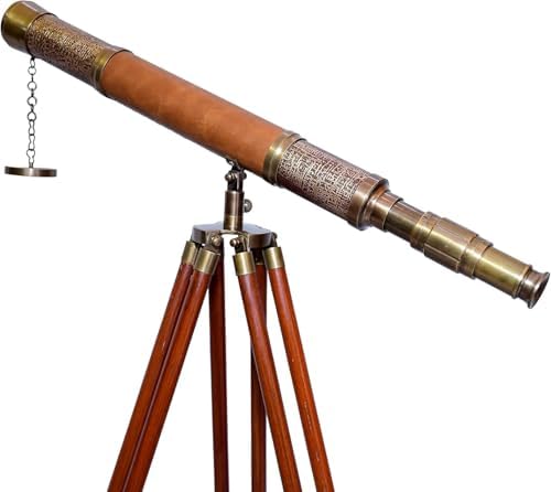 Antiqueex Single Barrel Brass Telescope with Wooden Tripod
