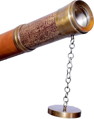 Antiqueex Single Barrel Brass Telescope with Wooden Tripod