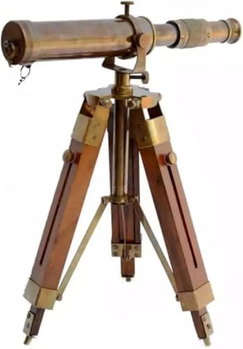 AlPath Antique Brass Telescope with Wooden Tripod Stand