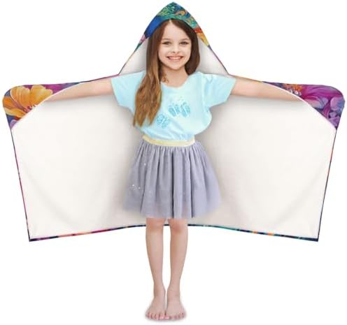 Personalized Kids Beach Towel with Hood Blue Peacock Design