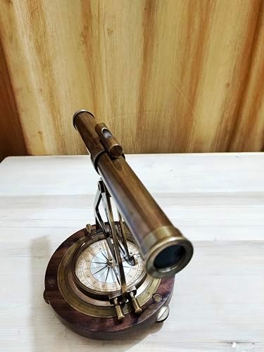 Nautical Brass Alidade Telescope with Compass Base - Retirement Gift for Him