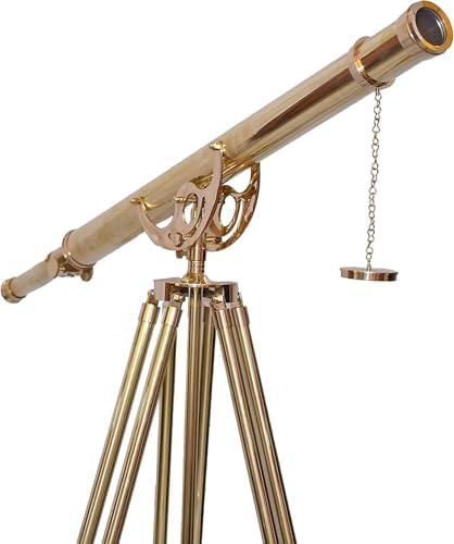Vintage Copper Brass Telescope with Wooden Tripod