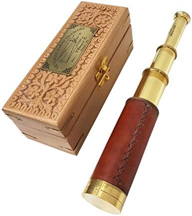 Antique Brass Spyglass Telescope with Wooden Box - Nautical Decor Collectible