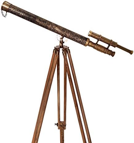 Antique Brass Double Barrel Telescope on Wooden Tripod