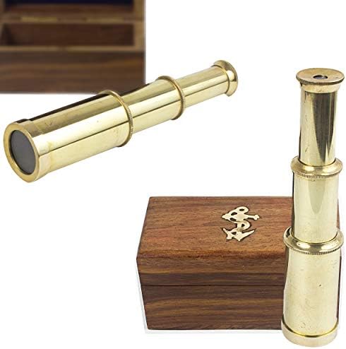 Vintage Mini Brass Telescope with Wooden Box