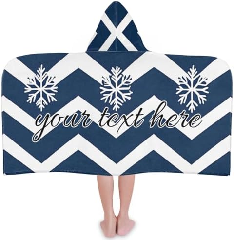 Snowflakes Personalized Kids Beach Towel with Hood Winter Blue Design