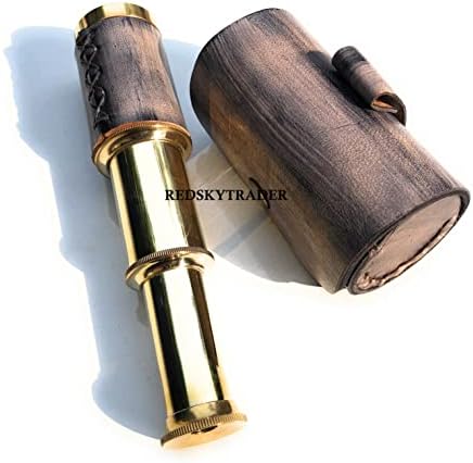6 Inch Handheld Brass Telescope with Leather Case