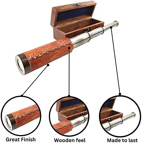 Antique Brass and Wood Telescope with 16 Inch Extension
