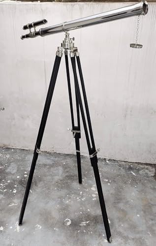 Navy Designer Telescope Floor Standing Black Tripod Chrome Nickel Finish Telescope