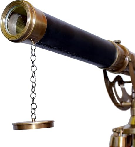 Antique Brass Telescope with Compass and Teak Tripod