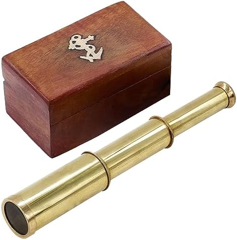 Mythrojan 9 Inch Brass Pirate Spyglass with Wooden Case