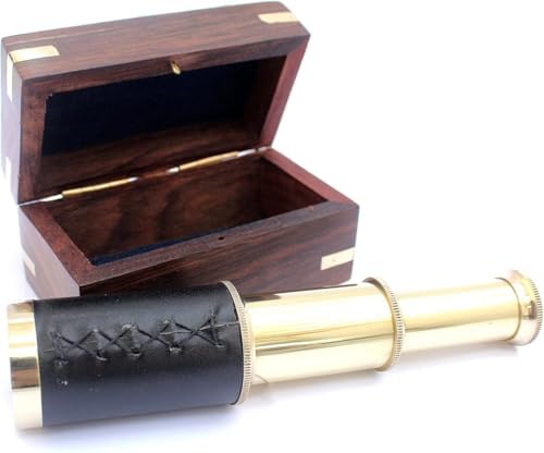 6 Inch Nautical Pirate Brass Telescope with Anchor Wooden Box