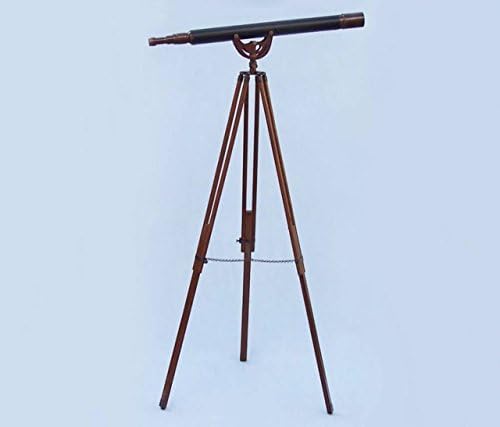 Hampton Nautical Floor Standing Antique Copper Telescope with Leather 65