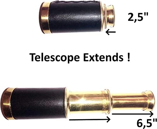 Mini Pirate Spyglass Telescope Brass Collapsible Handheld Telescope with Wooden Box