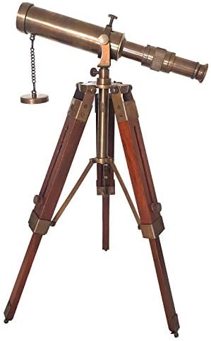 Antique Brass Finish Telescope with Wooden Tripod