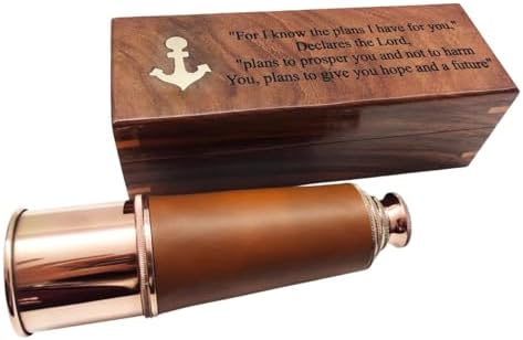 18 Inches Antique Brass Telescope with Engraved Wooden Box