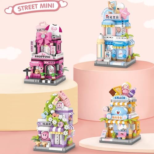 MEIEST 4-Pack Mini City Shop Building Blocks Set