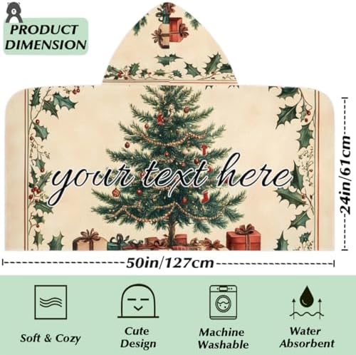 Personalized Kids Hooded Beach Towel with Christmas Trees