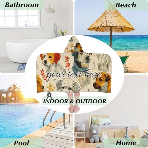 Retro Dogs Leaf Personalized Kids Beach Towel