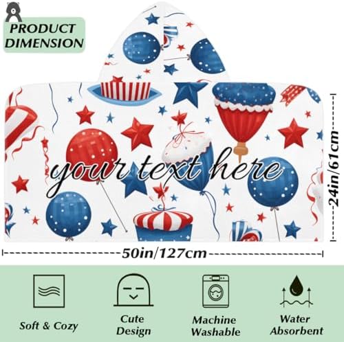 4th of July Personalized Kids Hooded Beach Towel