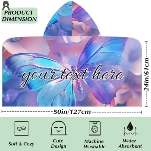 Personalized Kids Hooded Beach Towel with Butterfly Design