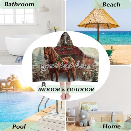 Personalized Kids Hooded Beach Towel with Horse Design