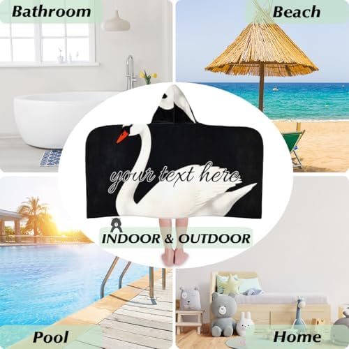 White Swan Personalized Kids Beach Towel for Boys Girls