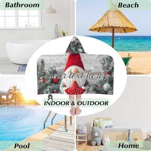 Personalized Kids Hooded Beach Towel with Christmas Gnome Design