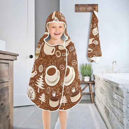Burbuja Coffee Cups Hooded Bath Towel for Kids