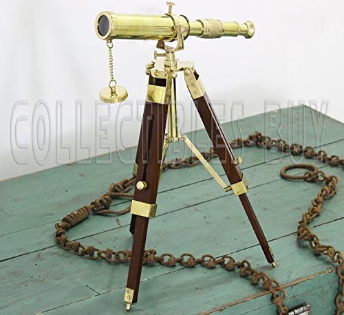 Antique Brass Wooden Telescope Desktop Decor