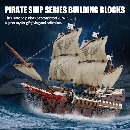 TYCOLE Pirate Ship Building Set with Lights - 2076PCS Mayflower Ship Model Toy