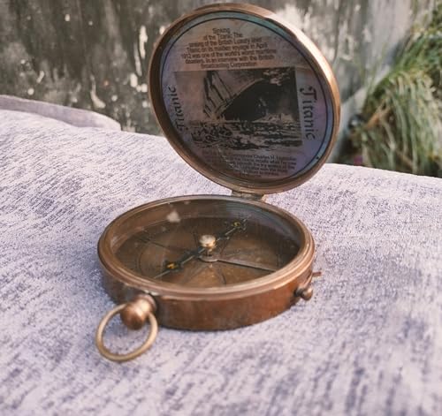 Vintage Brass Grey Leather Telescope with Compass