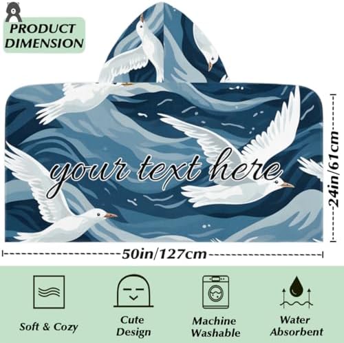 Seagull Ocean Personalized Kids Beach Towel for Boys Girls