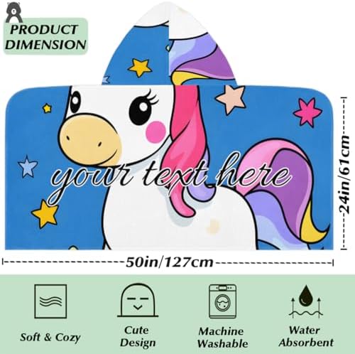 Personalized Unicorn Kids Beach Towel with Hood
