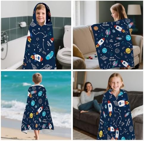 Space Hooded Beach Towel For Kids 30x50